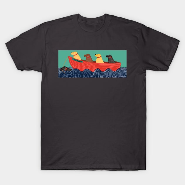 Stephen Huneck Friendship Dogs in a Boat T-Shirt by DogMountain